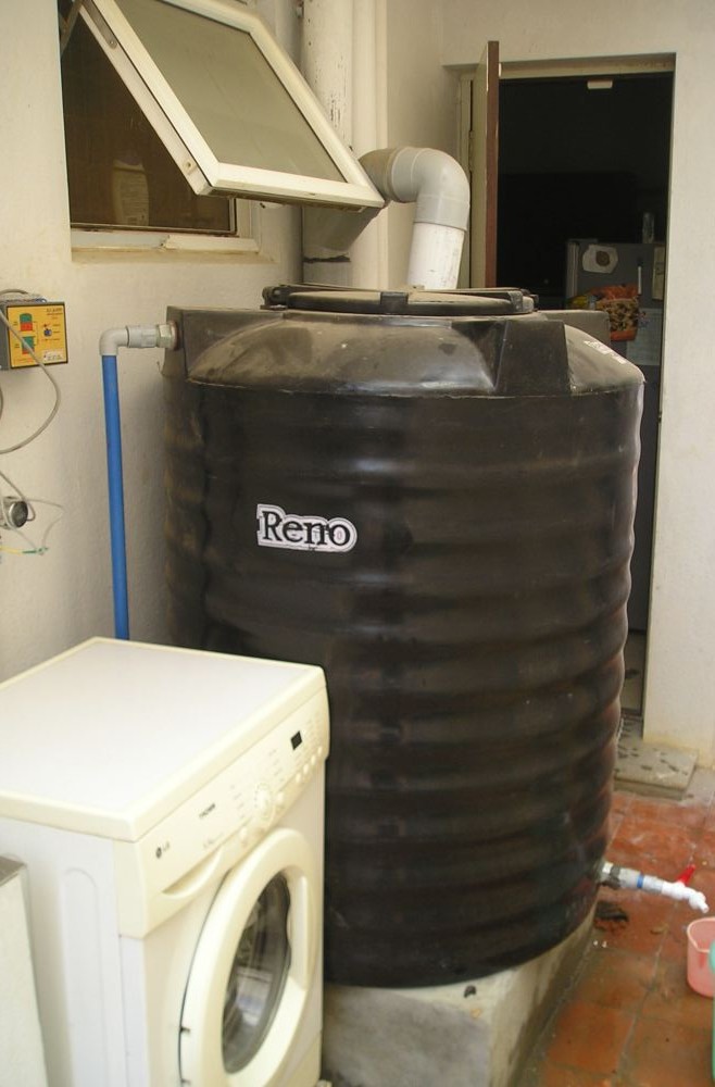 A rain barrel in one of the homes at Rainbow Drive, Sarjapur Road.